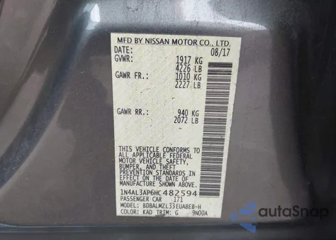 2017 Nissan Altima 2.5 Sv from USA, damaged, VIN 1N4AL3AP6HC482594